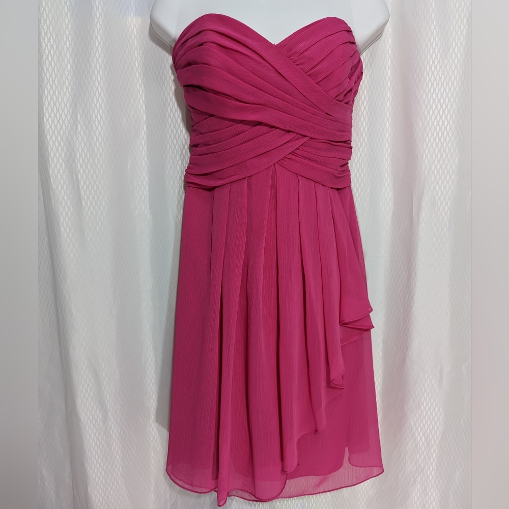 David's Bridal Strapless Formal/ Bridesmaid Dress, Raspberry, Size 4